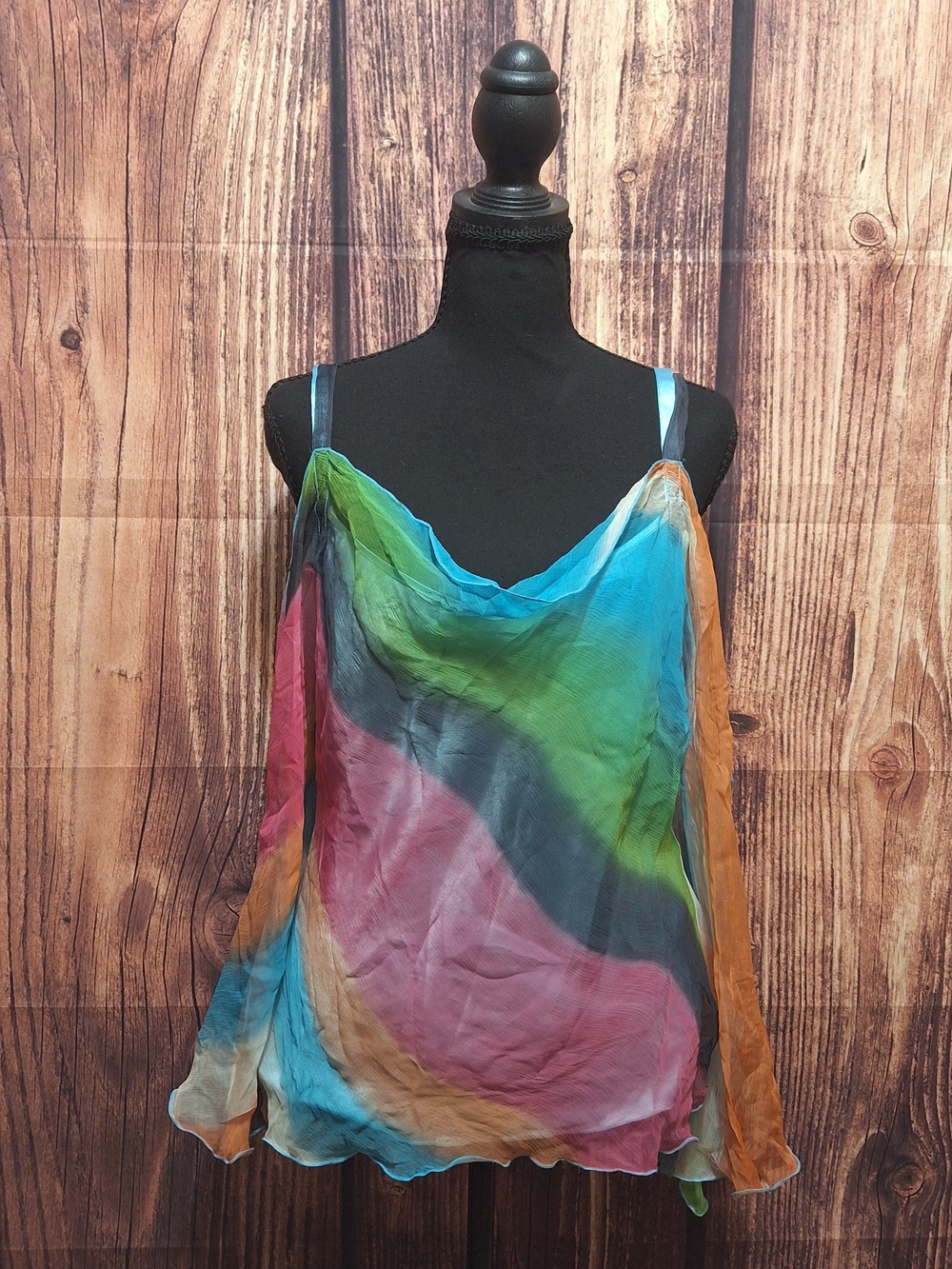 WD.NY Multicolor Draped Cowl-Neck Silk-Look Camisole — Blue, Green, Pink, Orange